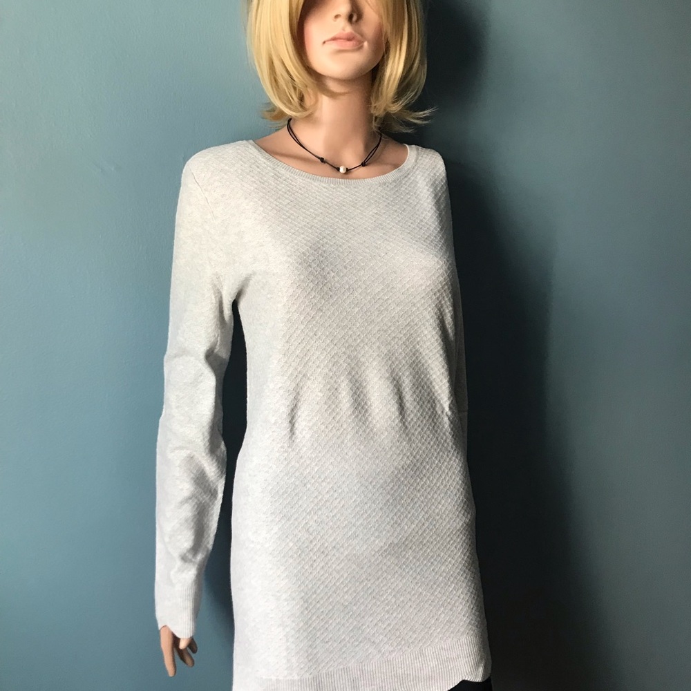 ELLE Light Weight Dress/Long Sweater in Silver Grey Diamond Stitch Design NWOT